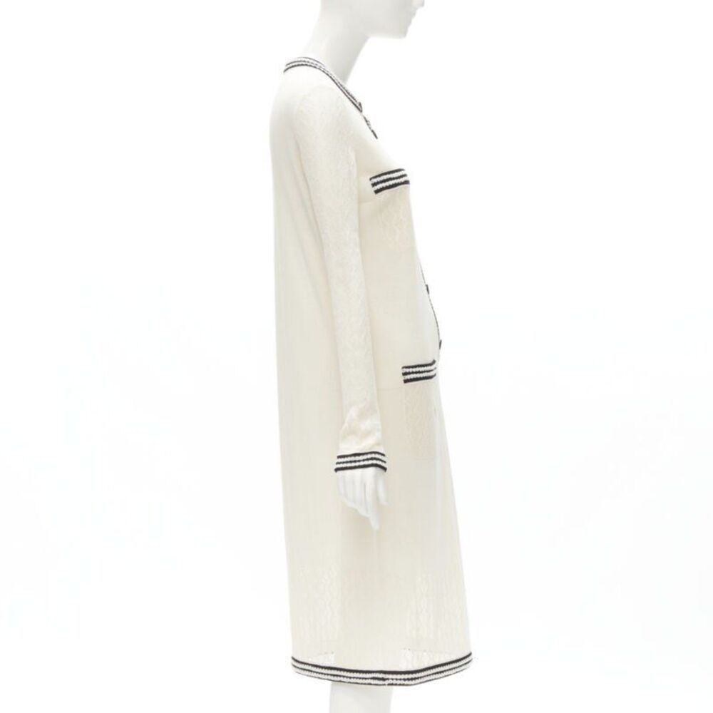 CHANEL cream beige 4-pocket black CC crochet knit midi dress FR38 S - Picture 4 of 8
